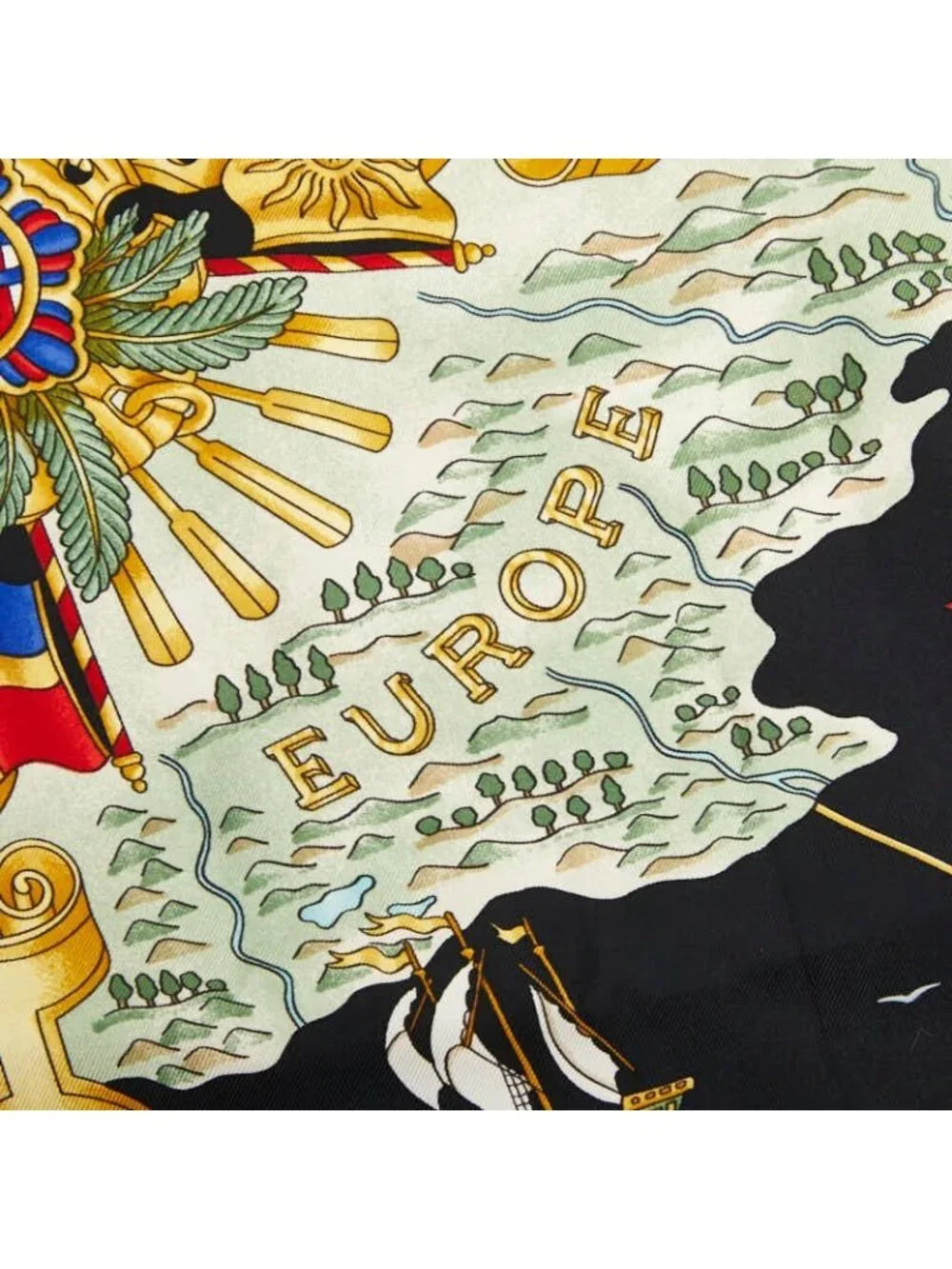 Hermes Carre 90 Voiles de Lumiere Sailing Ship of Light Scarf Black Multicolor